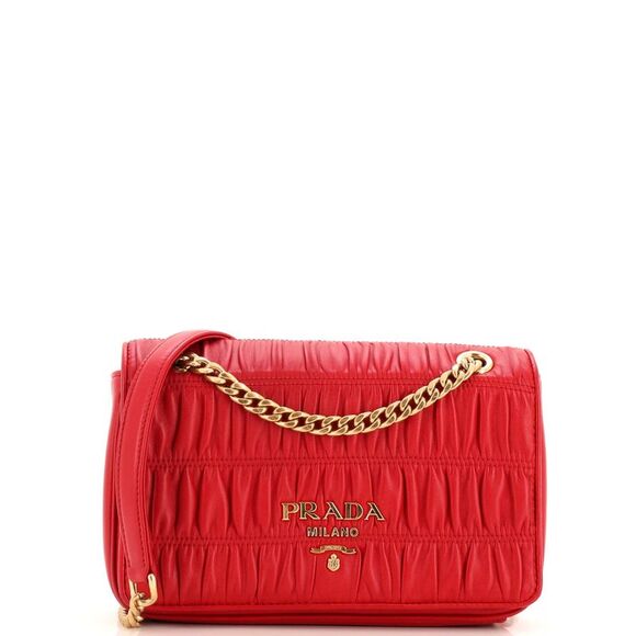 Prada Bags Prada Chain Flap Shoulder Bag Nappa Gaufre Small Red